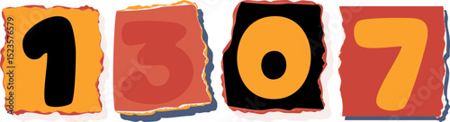 1307 Retro torn paper number Design art