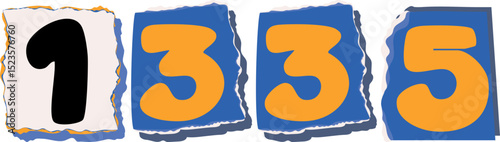 1335 Retro torn paper number Design art