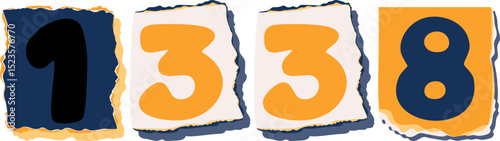 1338 Retro torn paper number Design art