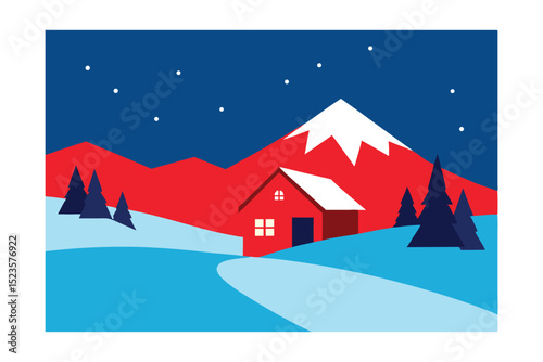 Serene Winter Night A Cozy Cabin nestled in Snowy Mountains