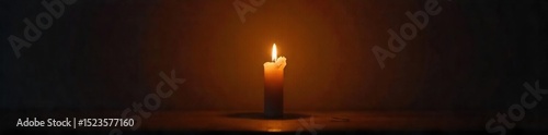 A single, flickering candle illuminates a dark room, casting warm light and shadows on the walls Perfect for cozy, home, or relaxation themes , darkness, yellow