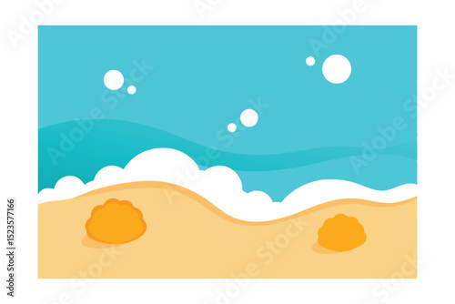 Serene Beach Scene Ocean Waves, Sandy Shore, and Sunny Day