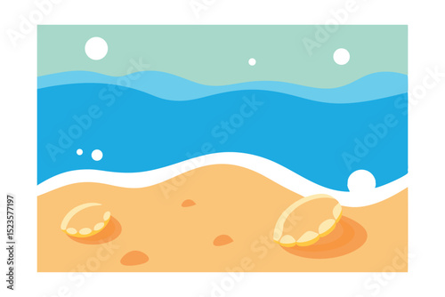 Seashells on Sandy Beach Summer Ocean Breeze Illustration
