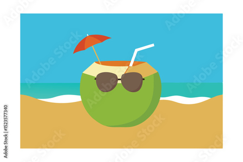 Cool Coconut Drink on Beach Summer Vacation Vibes