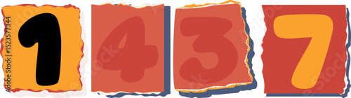 1437 Retro torn paper number Design art