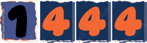 1444 Retro torn paper number Design art