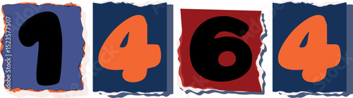 1464 Retro torn paper number Design art