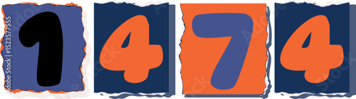1474 Retro torn paper number Design art