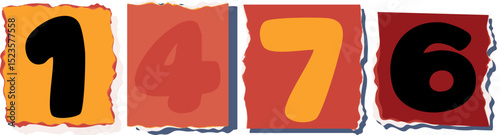 1476 Retro torn paper number Design art