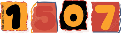 1507 Retro torn paper number Design art