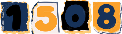 1508 Retro torn paper number Design art