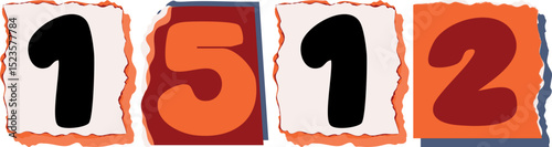 1512 Retro torn paper number Design art