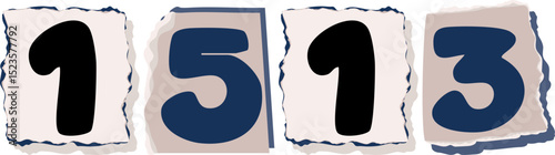 1513 Retro torn paper number Design art