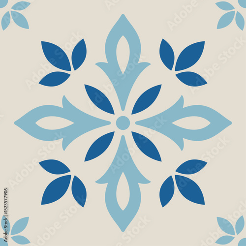Blue and Aqua Floral Tile Pattern Set – Mediterranean Style Vector Design