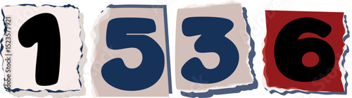 1536 Retro torn paper number Design art