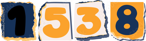 1538 Retro torn paper number Design art