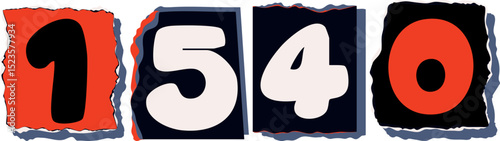 1540 Retro torn paper number Design art