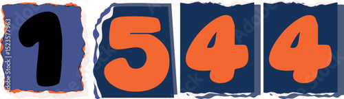 1544 Retro torn paper number Design art