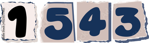 1543 Retro torn paper number Design art