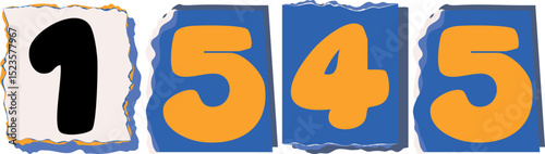 1545 Retro torn paper number Design art