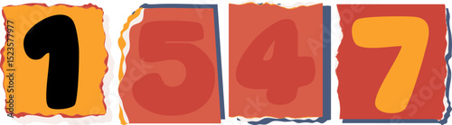 1547 Retro torn paper number Design art