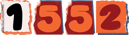 1552 Retro torn paper number Design art