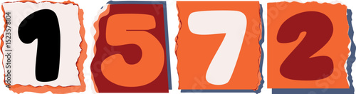 1572 Retro torn paper number Design art