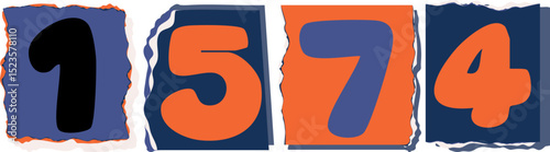 1574 Retro torn paper number Design art