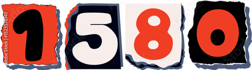 1580 Retro torn paper number Design art