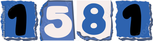 1581 Retro torn paper number Design art
