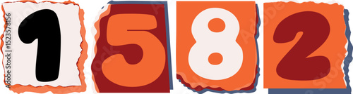 1582 Retro torn paper number Design art