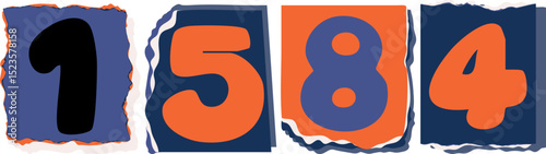 1584 Retro torn paper number Design art