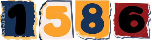 1586 Retro torn paper number Design art