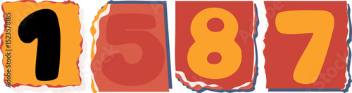 1587 Retro torn paper number Design art