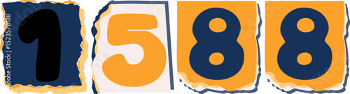 1588 Retro torn paper number Design art