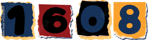 1608 Retro torn paper number Design art