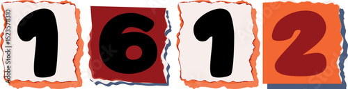 1612 Retro torn paper number Design art