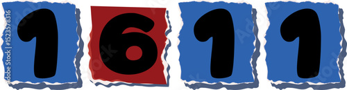 1611 Retro torn paper number Design art