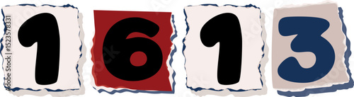 1613 Retro torn paper number Design art