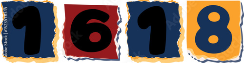 1618 Retro torn paper number Design art