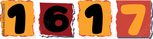 1617 Retro torn paper number Design art