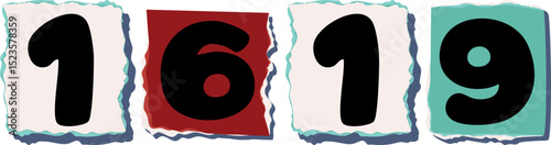 1619 Retro torn paper number Design art
