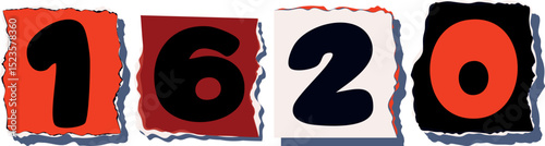 1620 Retro torn paper number Design art