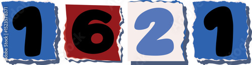1621 Retro torn paper number Design art