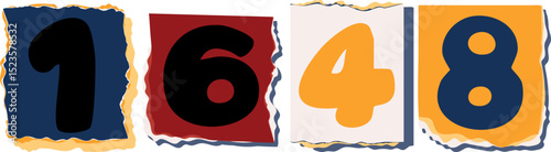 1648 Retro torn paper number Design art