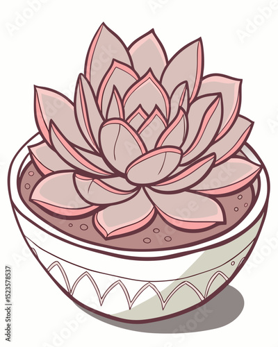 Echeveria Succulent in a Glazed Ceramic Bowl A Botanical Illustration