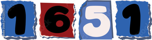 1651 Retro torn paper number Design art