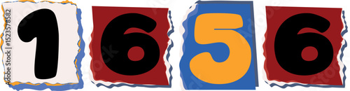 1656 Retro torn paper number Design art