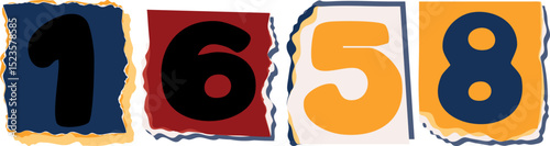 1658 Retro torn paper number Design art