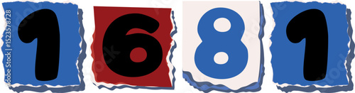 1681 Retro torn paper number Design art